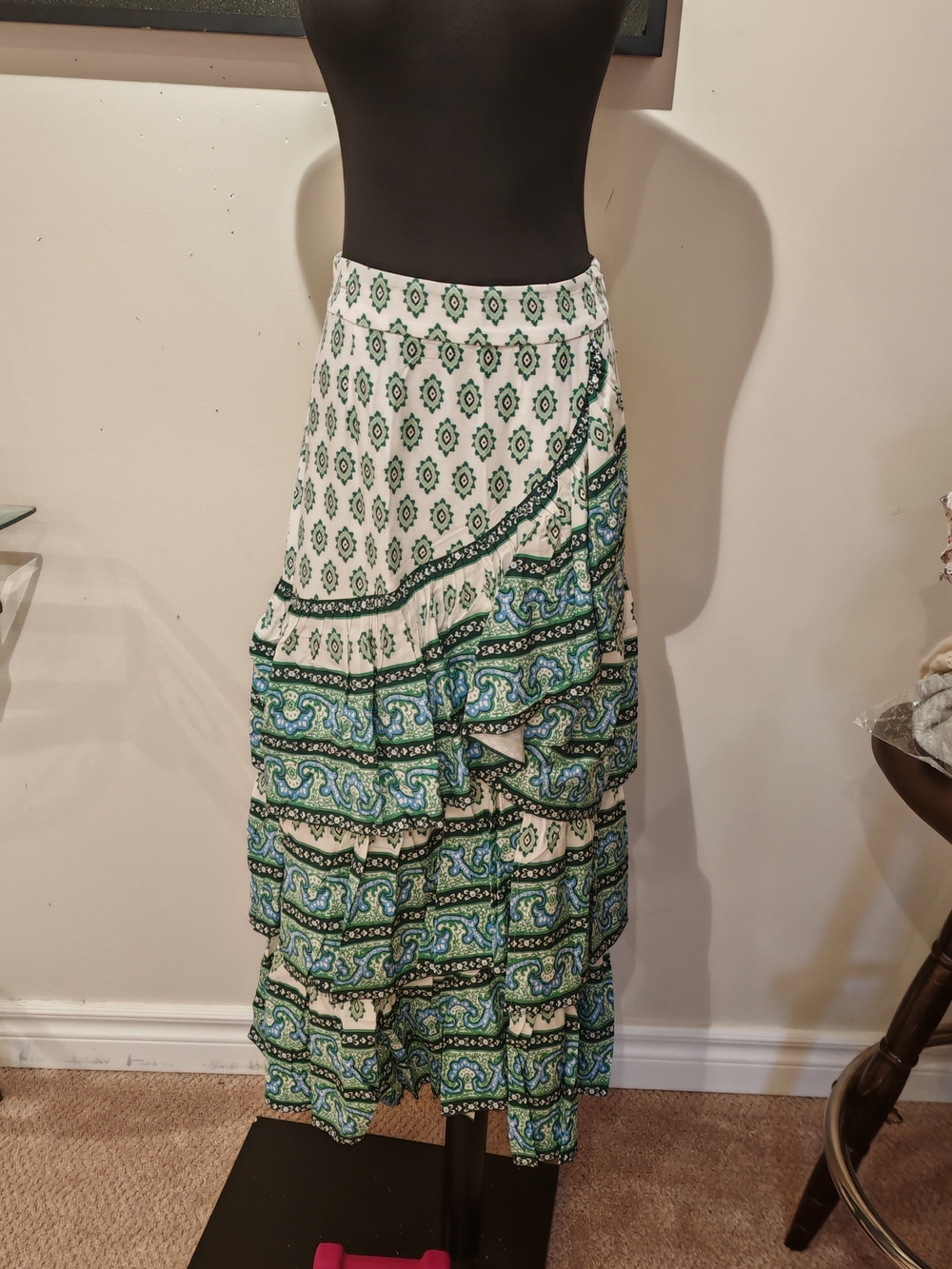 Sandro Green & White Printed Ruffle Wrap Skirt - Picture 16 of 16